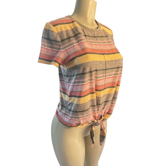 S Madewell J8588 Texture & Thread Modern Tie Front Kieran Stripe Tee Shirt Top - Picture 1 of 6